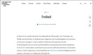 Historisches Lexikon der Schweiz: Historische Erklärung des Begriffs «Freiheit»