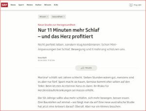 SRF.ch: Nur 11 Minuten mehr Schlaf – und das Herz profitiert